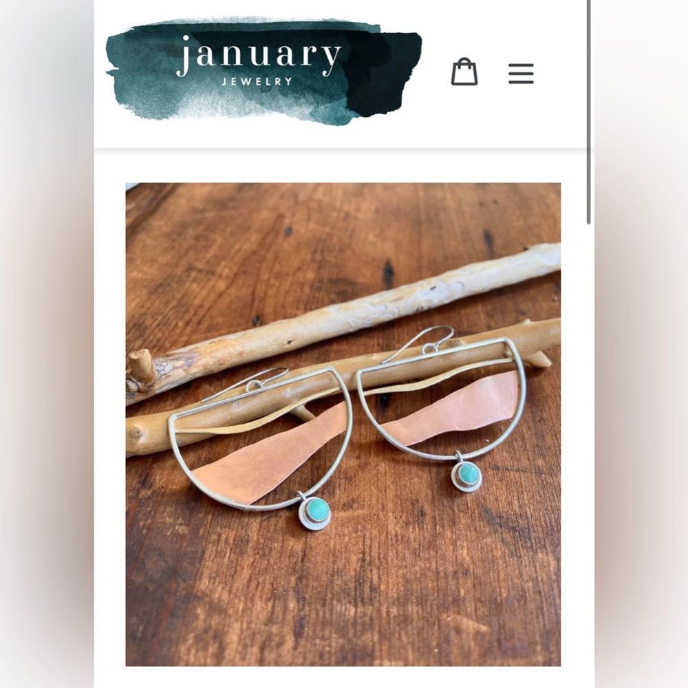 Handmade earring with mixed metals and turquoise